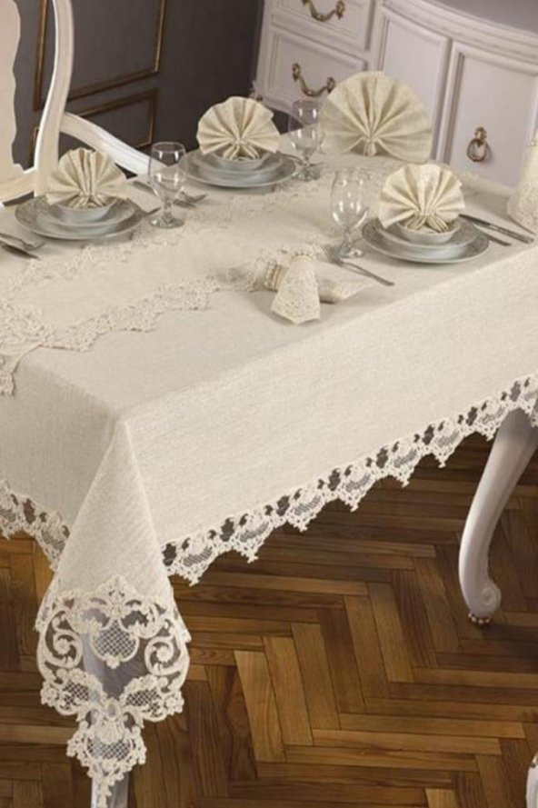 Duru Masa Örtüsü 160x260 Cm 26 Parça Krem - Resim 2