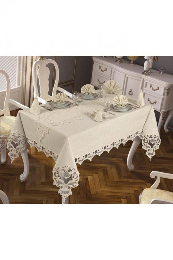 Duru Masa Örtüsü 160x260 Cm 26 Parça Krem - Resim 3
