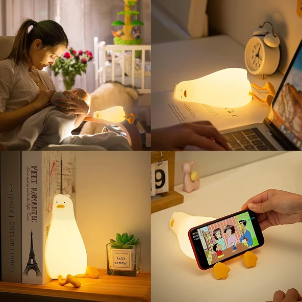 HyMark Sevimli Silikon Dokunmatik LED Ördek Gece Lambası Şarjlı Kısılabilir Dekoratif - 6