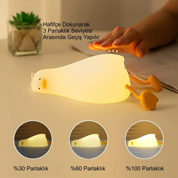HyMark Sevimli Silikon Dokunmatik LED Ördek Gece Lambası Şarjlı Kısılabilir Dekoratif - Resim 8