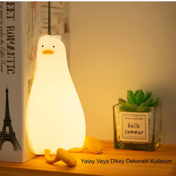 HyMark Sevimli Silikon Dokunmatik LED Ördek Gece Lambası Şarjlı Kısılabilir Dekoratif - Resim 10
