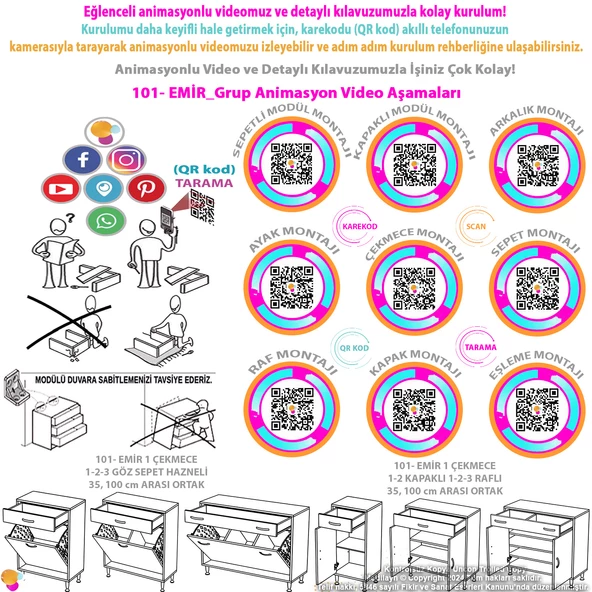 Modilayn EMİR 55x88x32,5 cm 1 Çekmece 2 Kapak 1 Raf 2 Bölme Çok Amaçlı Banyo & Mutfak Dolabı  - 5