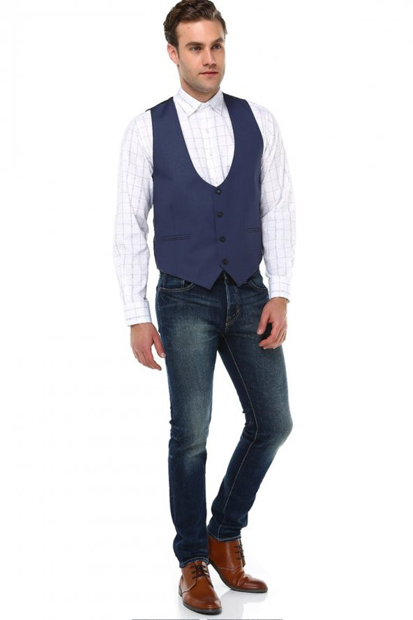 Lacivert Yelek Erkek Slim Kesim - 2