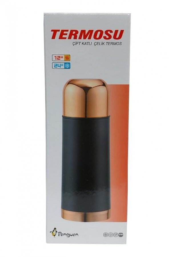 Penguen 1035B Siyah Bakır Çift Katlı Kapaklı Çelik Termos 0.35 Litre - 3
