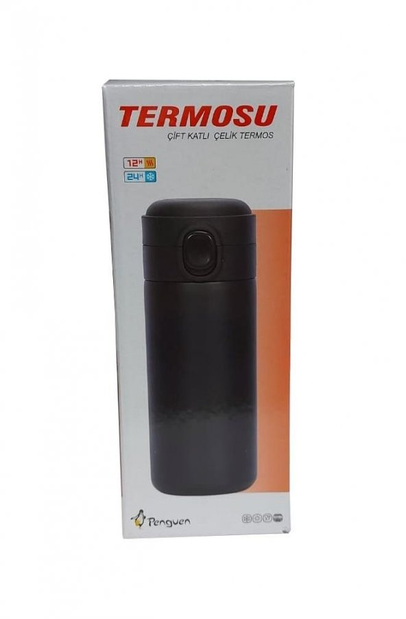 Penguen 1040 Siyah Çift Katlı Düğmeli Çelik Termos 0.40 Litre - 2