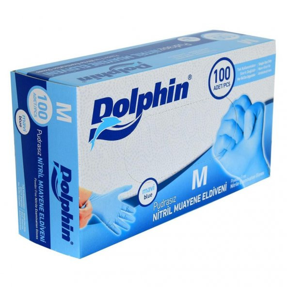Dolphin Pudrasız Mavi Nitril Eldiven Orta Boy (M) 100 Lü Paket - 3