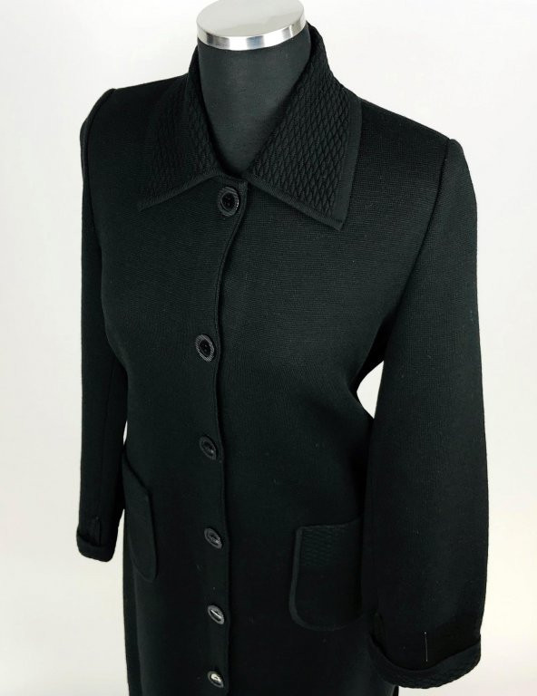 SNY Mono Yaka Çelik Örgü Uzun Siyah Kadın Yünlü Triko Palto