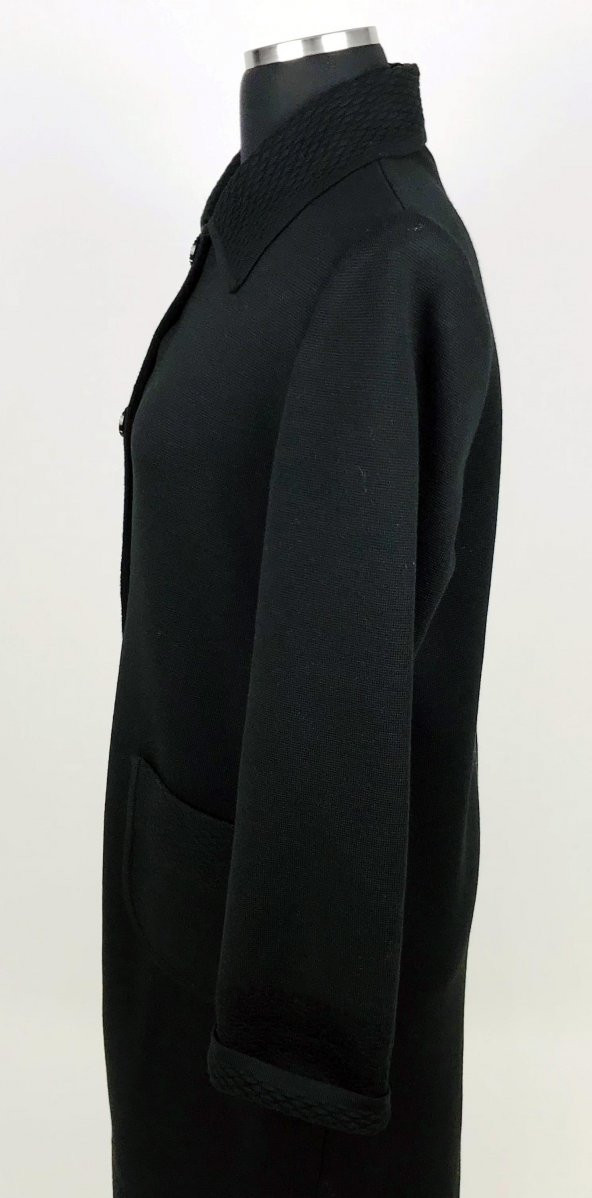 SNY Mono Yaka Çelik Örgü Uzun Siyah Kadın Yünlü Triko Palto - 2