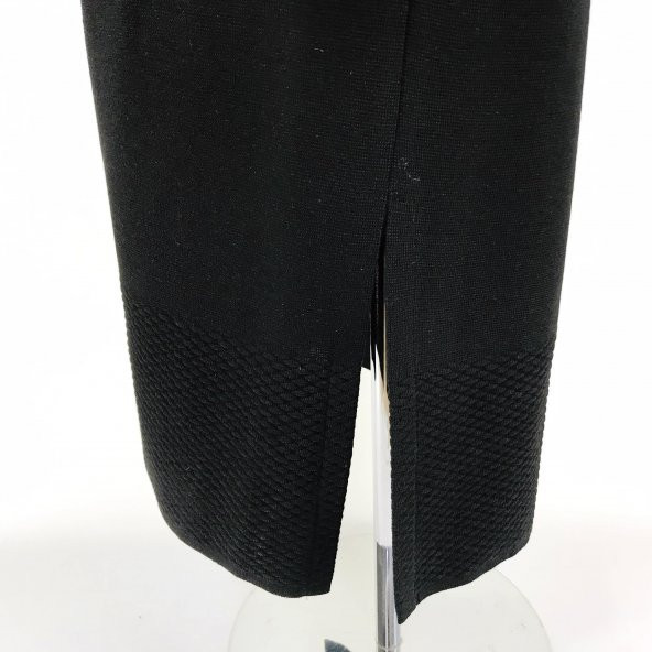 SNY Mono Yaka Çelik Örgü Uzun Siyah Kadın Yünlü Triko Palto - 3