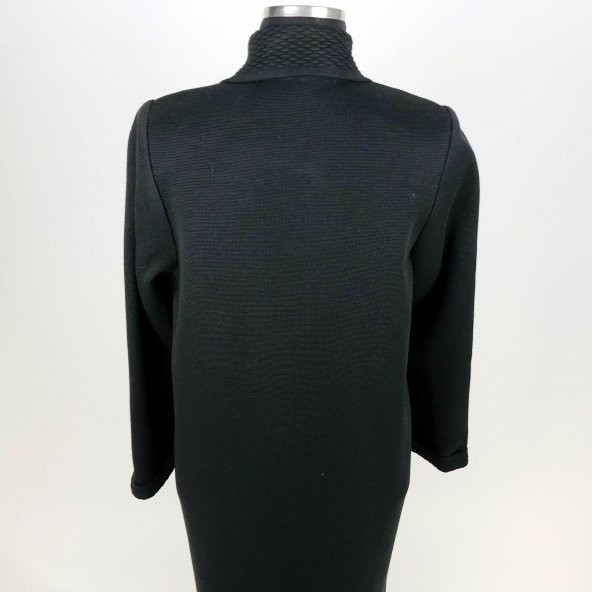 SNY Mono Yaka Çelik Örgü Uzun Siyah Kadın Yünlü Triko Palto - 4