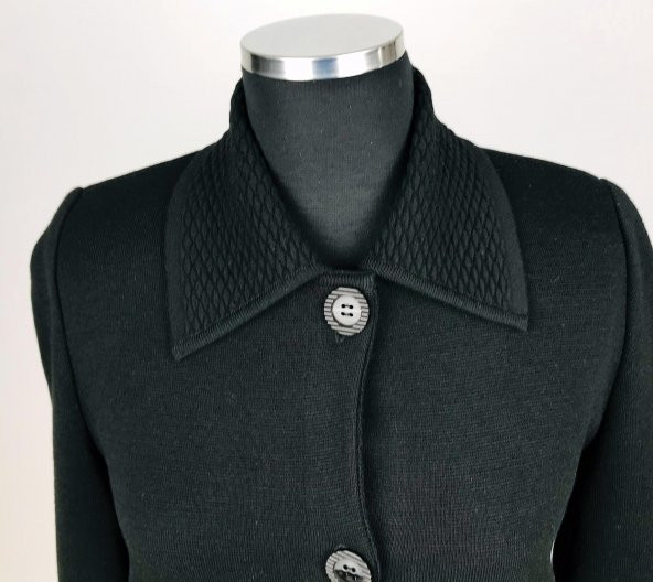 SNY Mono Yaka Çelik Örgü Uzun Siyah Kadın Yünlü Triko Palto - 6