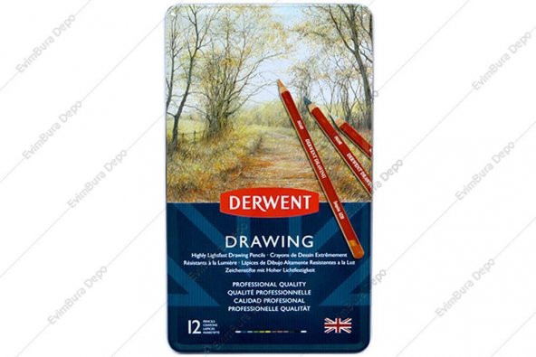 Derwent Drawing Yağlı Çizim Kalemi 12 Renk Metal Kutu 0700671 - 1