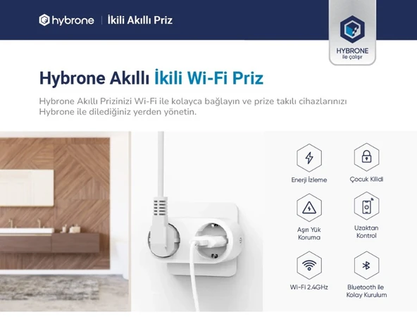 Hybrone HY-PW2021-SP Kablosuz 2.4Ghz Akıllı İkili Priz Wifi ​​​​​​​İle Uzaktan Kontrol 16A - 2