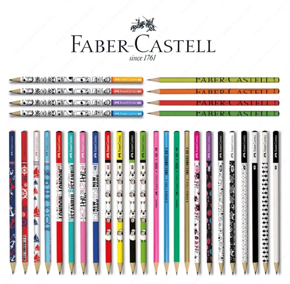 Sırımsı Faber Castel Lüx Mercanlı Karışık Yuvarlak Kurşun Kalem 12 Adet
