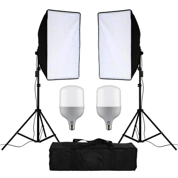 Softbox 50x70cm Sürekli Işık Tek Duy LED Lambalı Youtuber Make Up