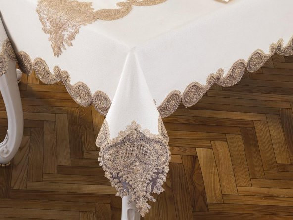 Verna Masa Örtüsü 160x260 Cm 26 Parça Krem Gold - Resim 3