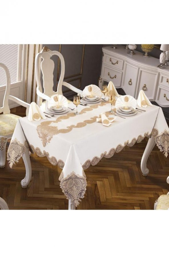 Verna Masa Örtüsü 160x260 Cm 26 Parça Krem Gold - Resim 5