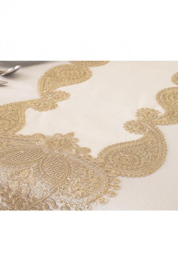 Verna Masa Örtüsü 160x260 Cm 26 Parça Krem Gold - Resim 8
