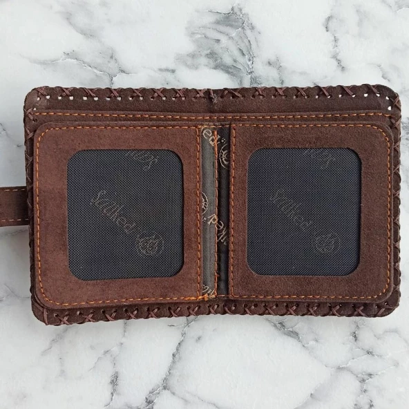 El Yapımı Kadın Cüzdan Vegan Deri Sevimli Cadı Görselli Hardal Renk - 4