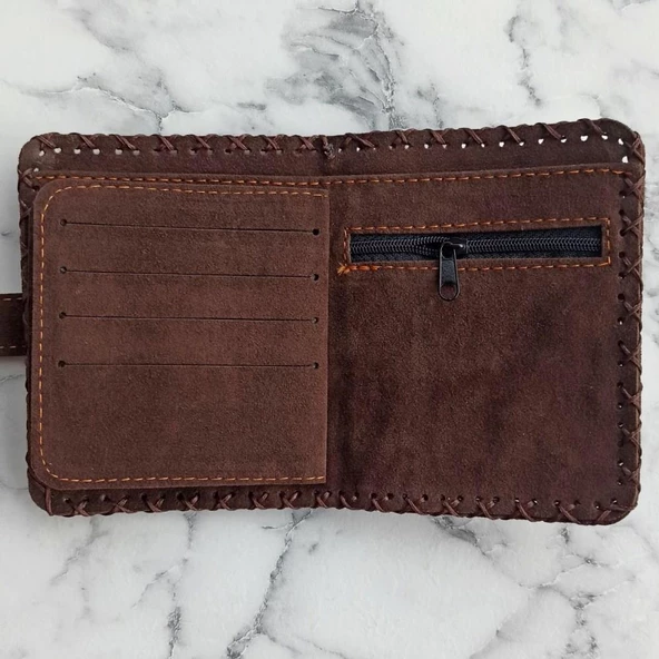 El Yapımı Kadın Cüzdan Vegan Deri Sevimli Cadı Görselli Hardal Renk - 5