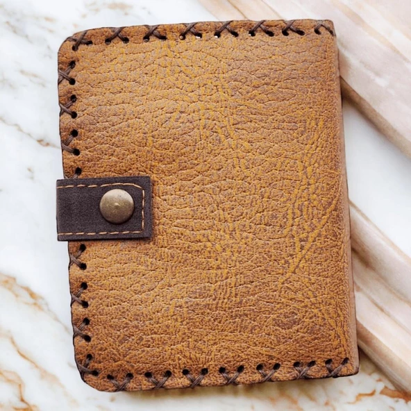 El Yapımı Kadın Cüzdan Vegan Deri Sevimli Cadı Görselli Hardal Renk - 2