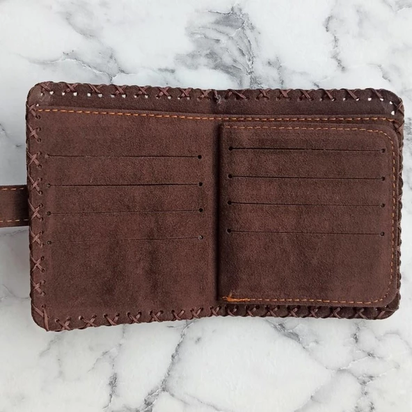 El Yapımı Kadın Cüzdan Vegan Deri Sevimli Cadı Görselli Hardal Renk - 3