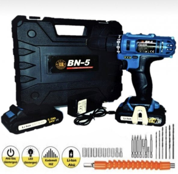 Bn-5 24 V 5 Ah Darbeli hd Li-on Lityum Çift Akülü Şarjlı Matkap