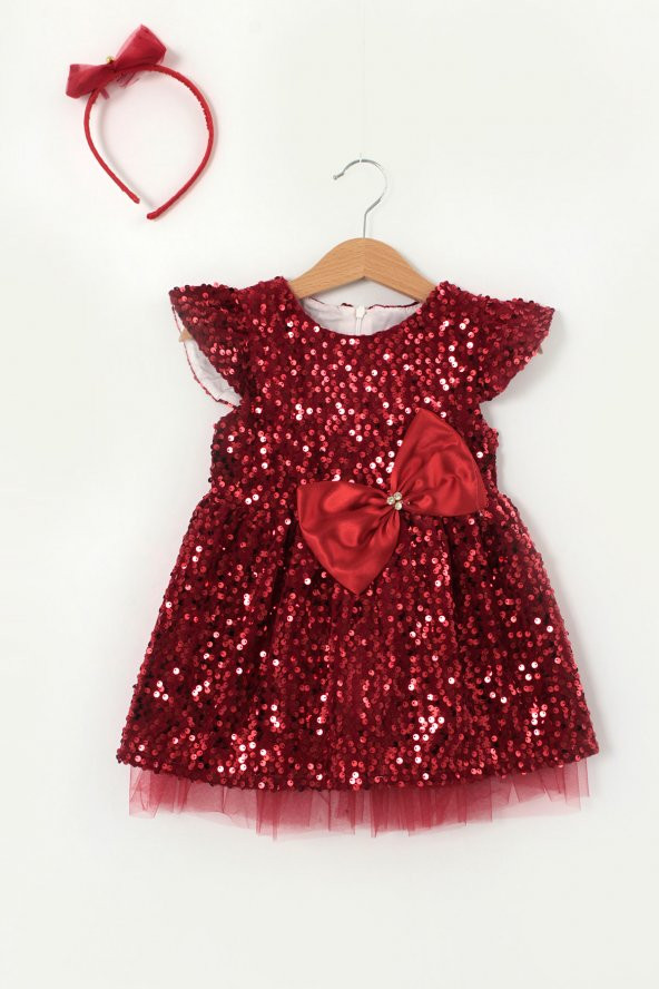 Özel Tasarım Pullu Lüx Elbise (Kırmızı)