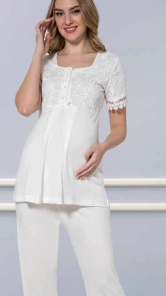 LİMİSSİ 2091 MAVİ Yeni Sezon Dantelli Hamile Lohusa Pijama Takımı - 3