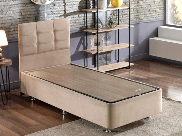 Niron Polo Baza ve Başlık Seti - 90x190 cm Tek Kişilik Sütlü Kahve Kumaş Baza ve Başlığı Soho Kumaş - 2