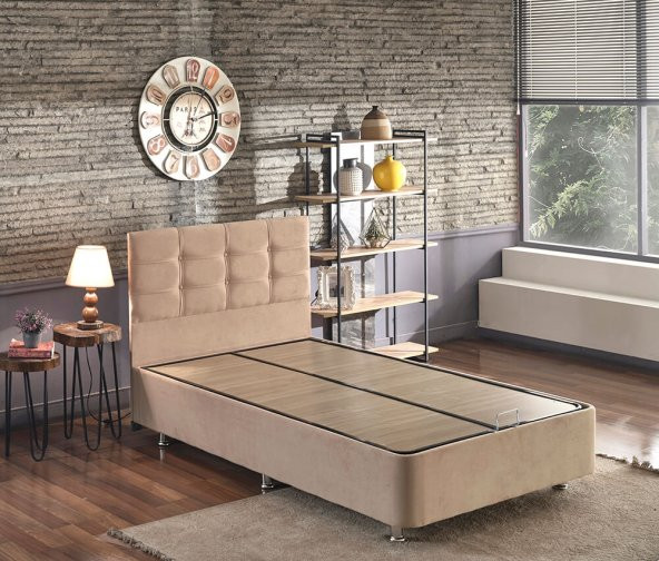 Niron Polo Baza ve Başlık Seti -120x200 cm Tek Kişilik Sütlü Kahve Kumaş Baza ve Başlığı Soho Kumaş - 2