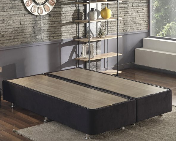 Niron Ela Baza -140x190 cm Çift Kişilik Sandıklı Siyah Kumaş Baza Silinebilir Soho Kumaş - 2