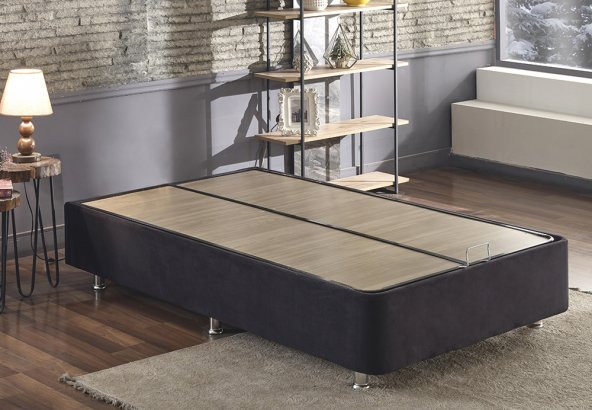 Niron Ela Baza -120x200 cm Tek Kişilik Sandıklı Siyah Kumaş Baza Silinebilir Soho Kumaş - 2