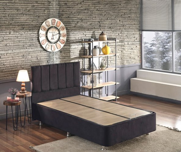 Niron Ela Baza ve Başlık Seti -120x200 cm Tek Kişilik Siyah Kumaş Baza ve Başlığı Silinebilir Soho Kumaş - 2