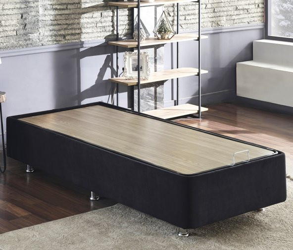 Niron Ela Baza - 90x190 cm Tek Kişilik Sandıklı Siyah Kumaş Baza Silinebilir Soho Kumaş - 3