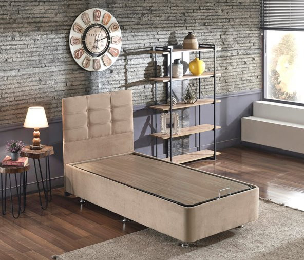 Niron Polo Baza ve Başlık Seti -100x200 cm Tek Kişilik Sütlü Kahve Kumaş Baza ve Başlığı Soho Kumaş - 2