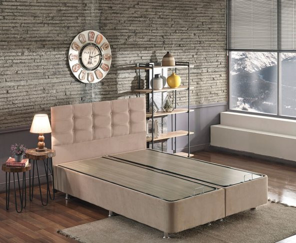 Niron Polo Baza ve Başlık Seti 140x190 cm Çift Kişilik Sütlü Kahve Kumaş Baza ve Başlığı Soho Kumaş - 2