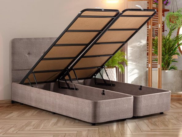 Niron  Luna Baza ve Başlık Seti - 140x190 cm Çift Kişilik Sandıklı Kumaş Baza Seti - 2