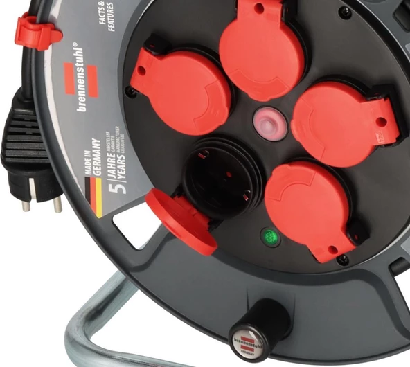 Brennenstuhl Profesyone Serisi 5 Soketli Sigorta Şalterli IP44 Lisanslı 25 Metre Makaralı Kablo (H07RN-F 3G1.5) - Resim 5