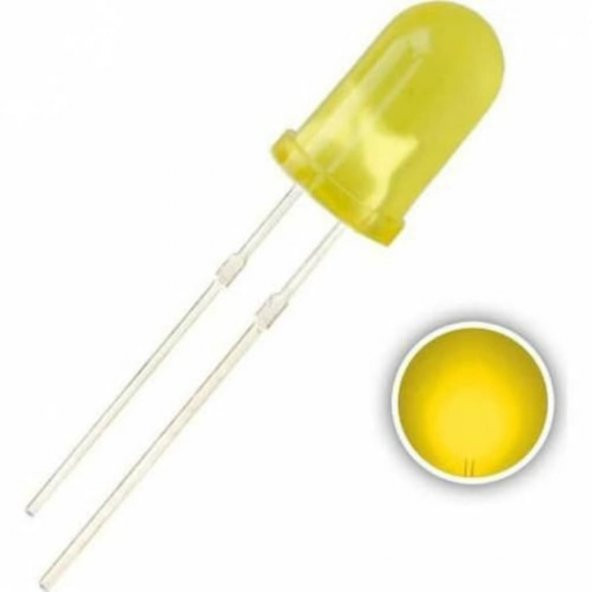 10 Adet - 5mm Diffused Led - Sarı (Yellow) - Arduino, Deney