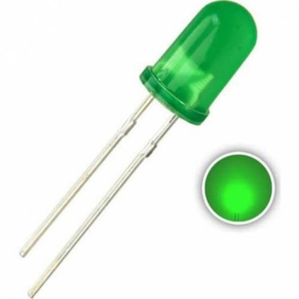 10 Adet - 5mm Diffused Led - Yeşil(Green) - Arduino, Deney