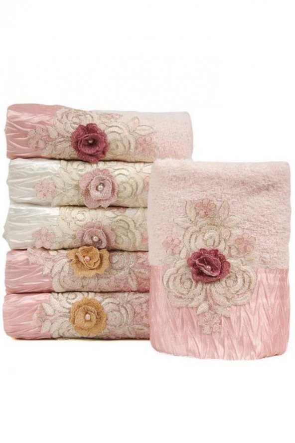 3d Aplikli Krizantem Pamuklu 3lü Banyo Havlusu - Resim 2