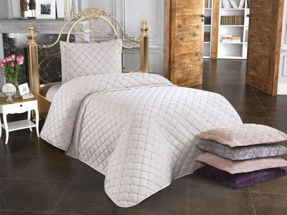 Dessert Kadife Tek Kişilik Yatak Örtüsü Krem