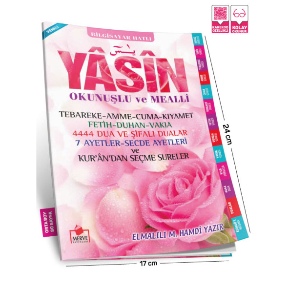 Merve Yayınları - Yasini Şerif Açıklamali ve Mealli Orta Boy Pembe