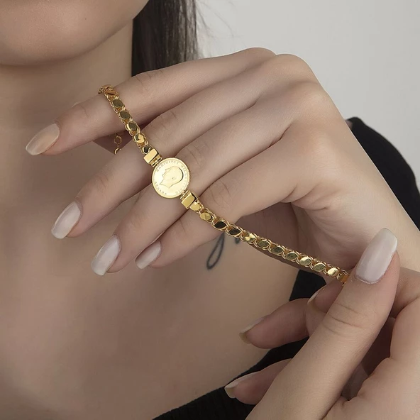 Ata Altın Çeyrek Bileklik Pullu Zincirli