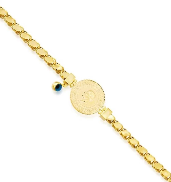 Altın Çeyrek Bileklik Gözlü Pullu Zincirli - 3