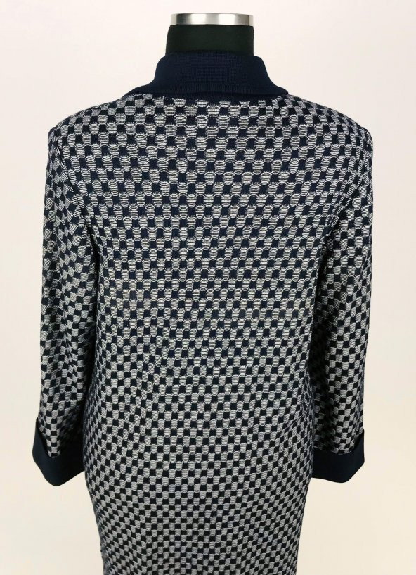 SNY Kırlangıç Yaka Çelik Örgü Uzun Lacivert Kadın Yünlü Triko Palto - 3