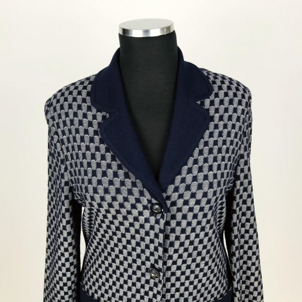 SNY Kırlangıç Yaka Çelik Örgü Uzun Lacivert Kadın Yünlü Triko Palto - 5