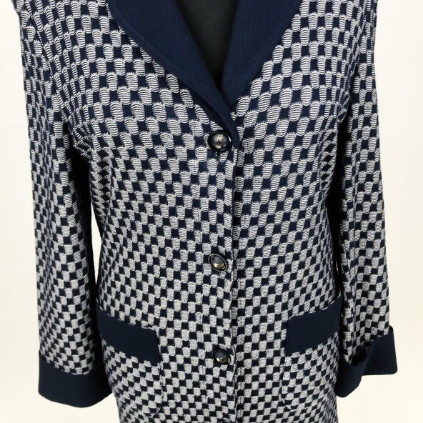 SNY Kırlangıç Yaka Çelik Örgü Uzun Lacivert Kadın Yünlü Triko Palto - 6