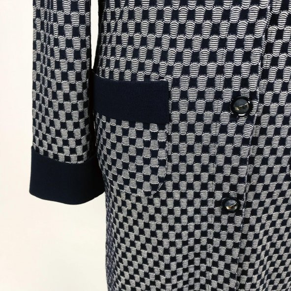 SNY Kırlangıç Yaka Çelik Örgü Uzun Lacivert Kadın Yünlü Triko Palto - 7